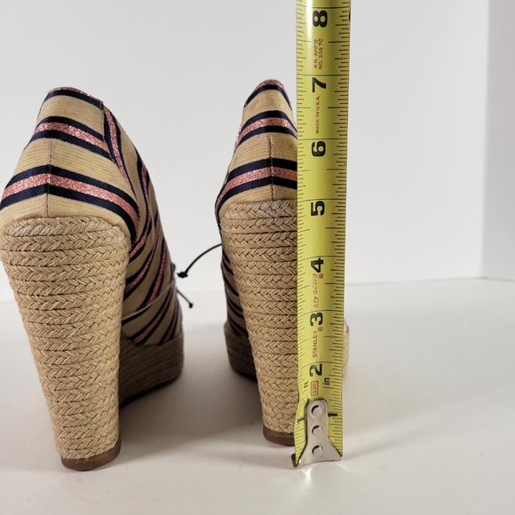 Tabitha Simmons STRIPED OXFORD WEDGE Pink Navy Espadrille Heels Women Sz 7.5 - Picture 6 of 11